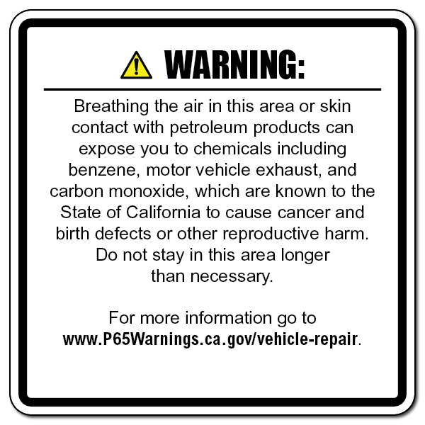 Vehicle Repair Facility Environmental Exposures Warnings - 25607.27vr